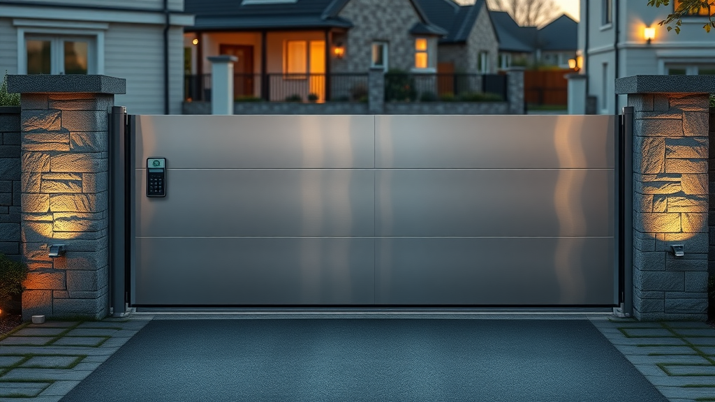 sleek sliding automatic gate Newcastle, modern urban driveway, automatic gates Newcastle