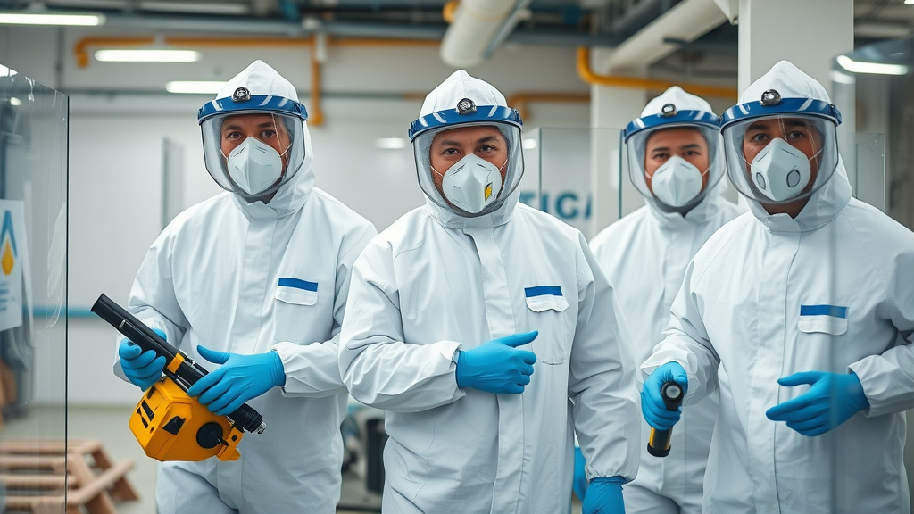 Professional team in safety gear removing asbestos in Newcastle workspace - asbestos removal service