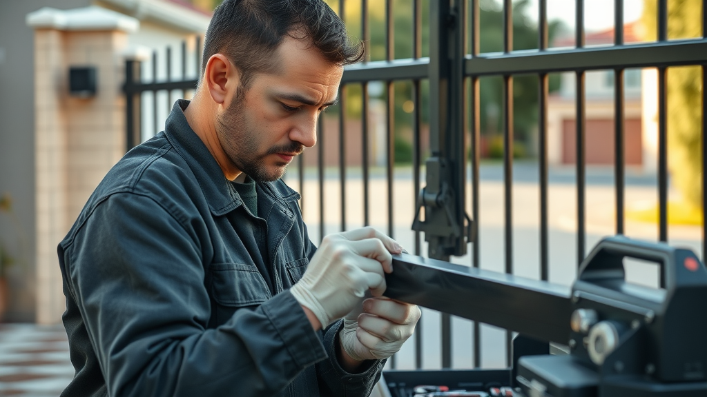 Newcastle technician servicing automatic gate mechanism, automatic gates Newcastle