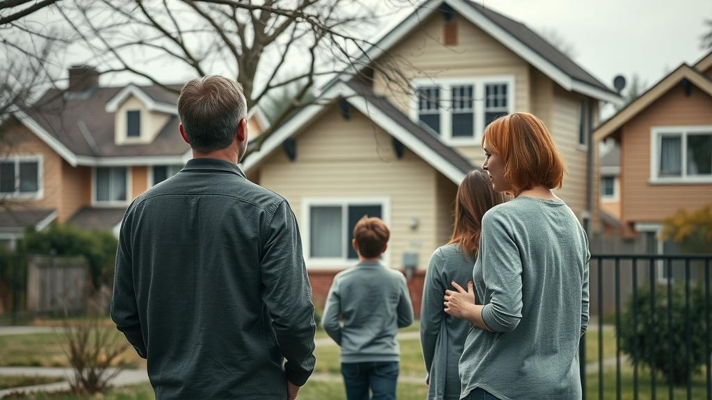 Gritty suburban Newcastle home exterior worried family looking at house asbestos removal newcastle