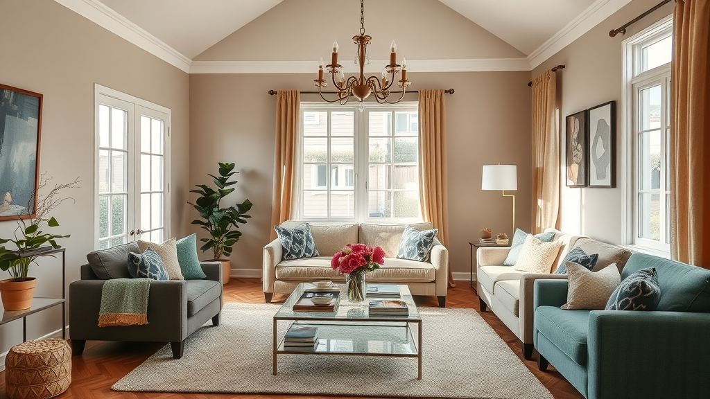 Newcastle property guide stylishly staged living room with elegant décor and natural daylight
