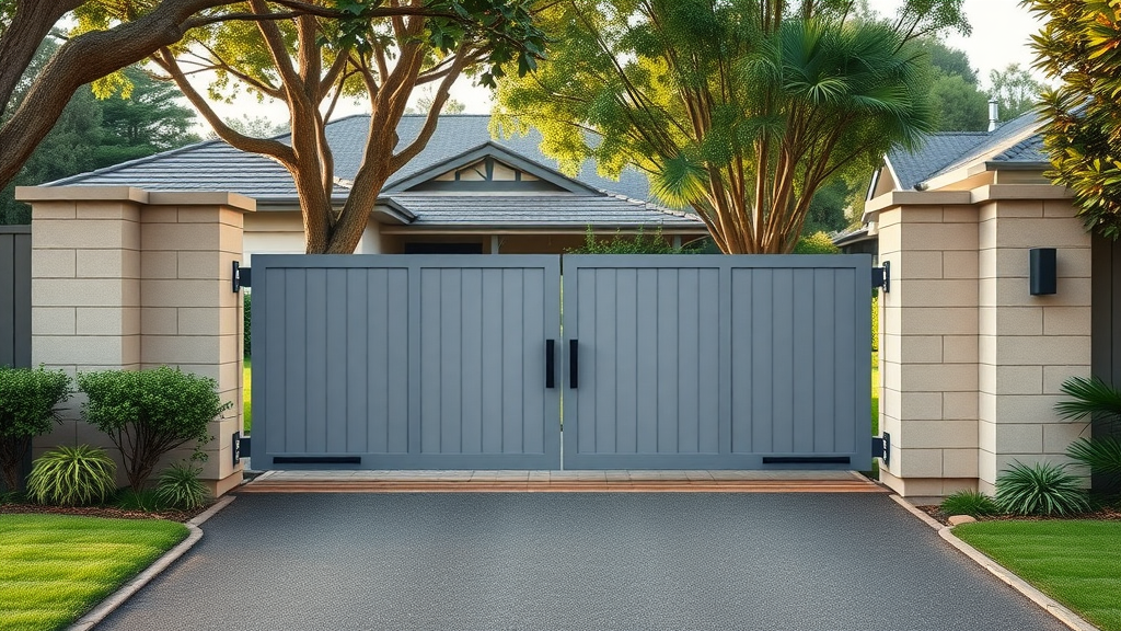 modern Newcastle automatic swing gate installation at suburban home, automatic gates Newcastle