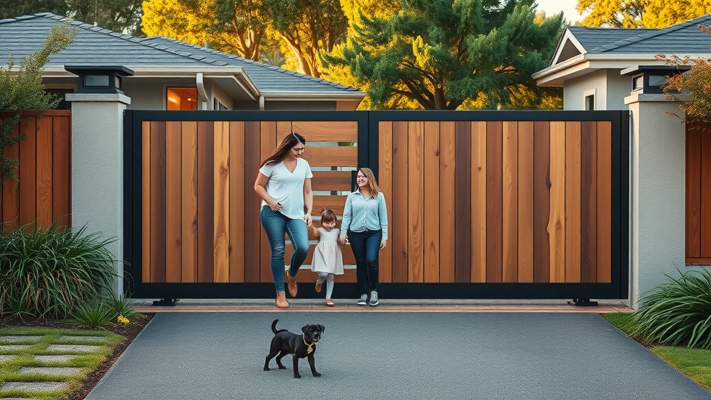 Secure stylish automatic gate Newcastle protects family and pets with custom design