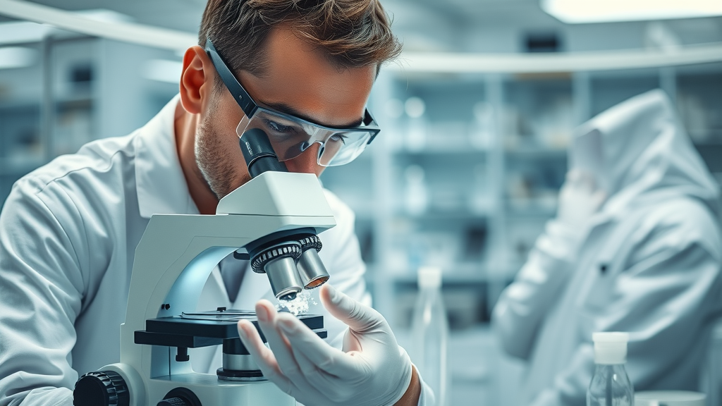 Laboratory technician analyzing asbestos sample under microscope during NSW asbestos testing