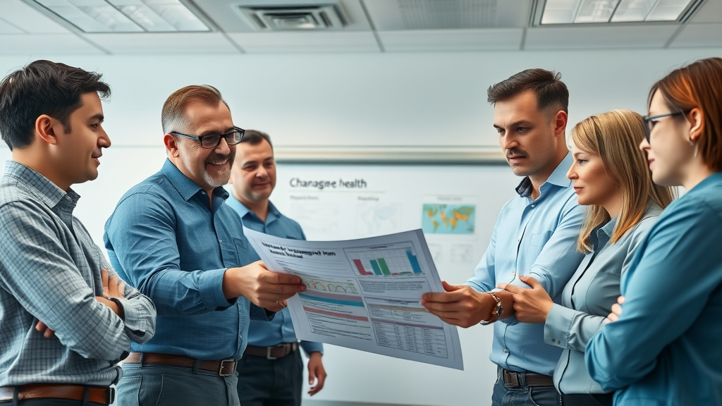 asbestos management plan health and safety meeting in NSW office with diagram charts