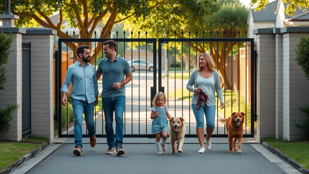 Family safe behind automatic gate Newcastle, relaxed at home, symbolising security, privacy, and value increase