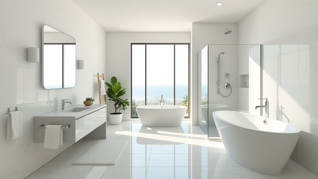 Modern bathroom renovations Newcastle - bright, elegant, spacious bathroom design.