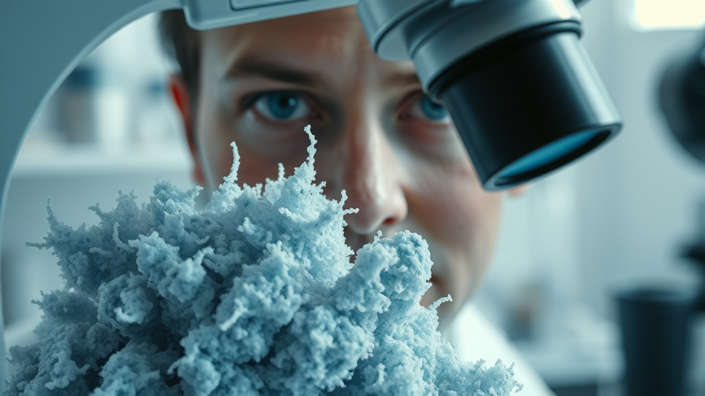 close-up of asbestos fibers under microscope during asbestos contamination testing, scientific laboratory setting