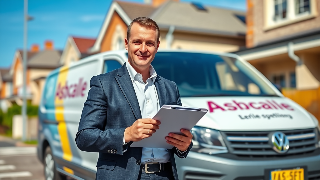 Licensed Newcastle asbestos consultant with clipboard and branded van, ensuring peace of mind through rapid, expert asbestos testing