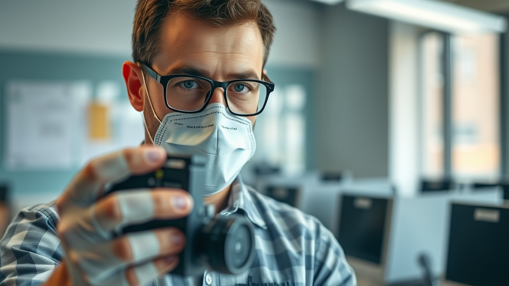Inspector testing for asbestos in Newcastle office, close-up with safety gear - asbestos testing