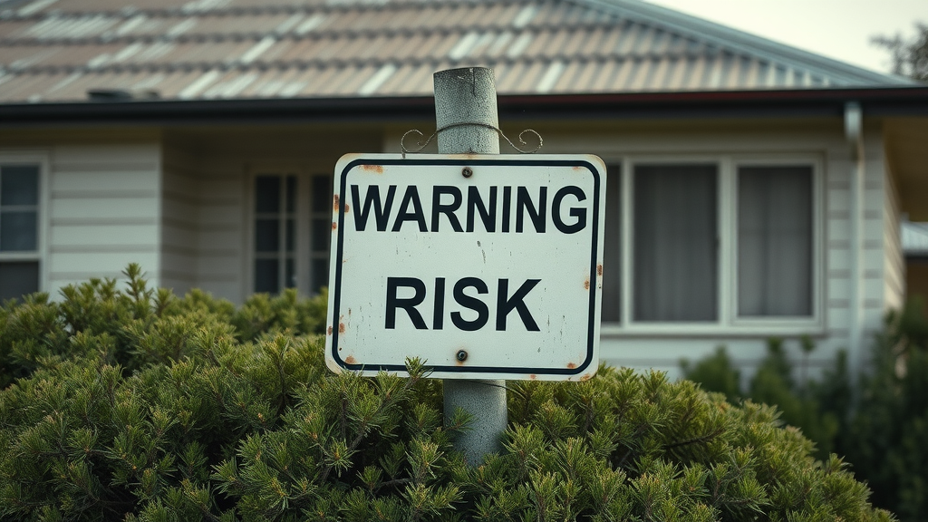 NSW asbestos inspection risk warning on vintage Australian home exterior, weathered textures, suburban neighborhood
