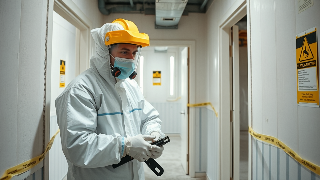 technician sealing off work area for safe asbestos removal procedures