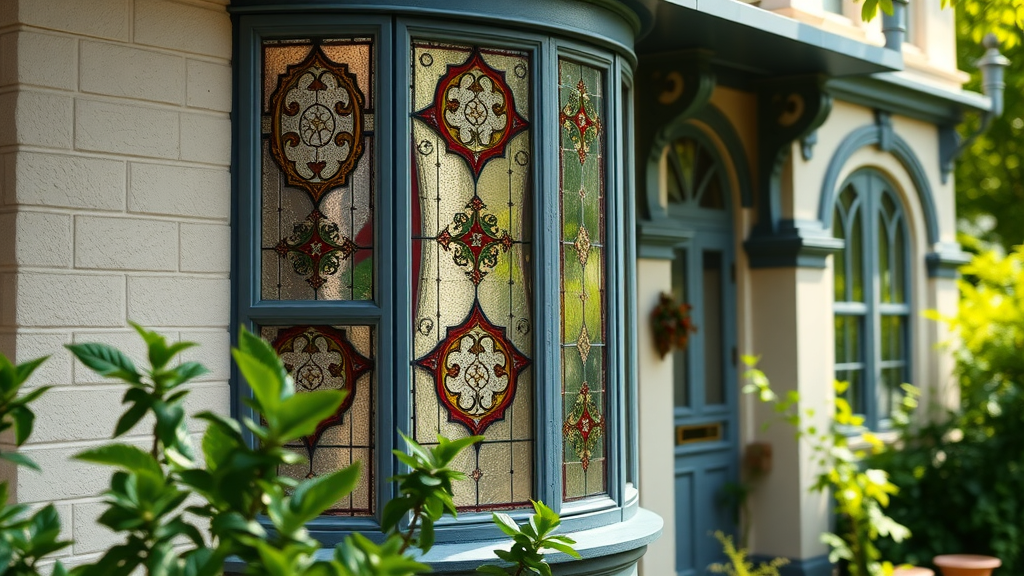 selling property newcastle faq: charming Newcastle heritage home detail highlighting stained glass window and ornate facade