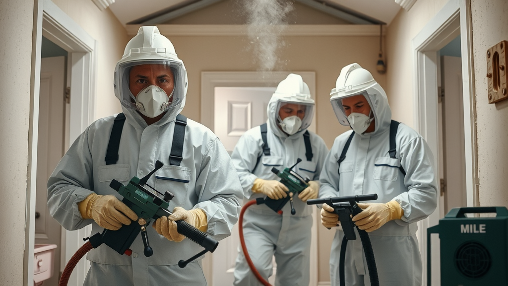 Professional workers safely conducting asbestos removal Newcastle home interior