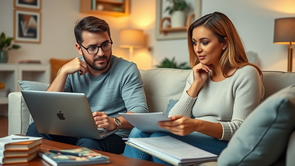 buyers looking for best conveyancer Newcastle on laptop with brochures and coffee table