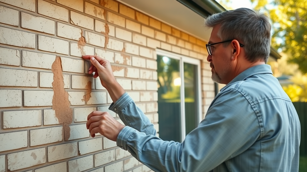 urgent residential inspection, asbestos removal newcastle, inspector examining aged fibro sheet wall, Newcastle suburban home with native trees, natural daylight